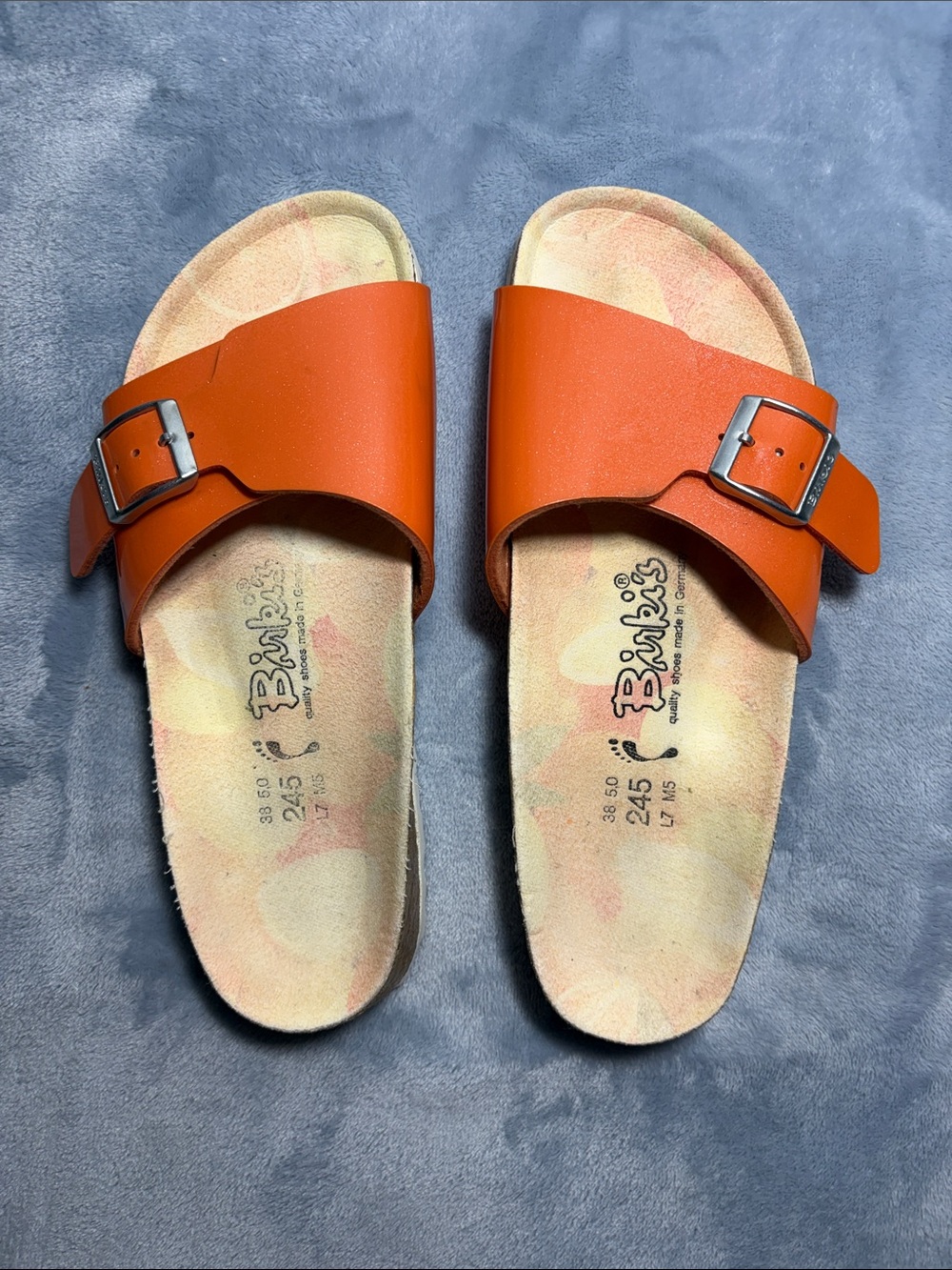Birkenstock Birki's Orange Single Buckle Slide Sandals EU 38 W7